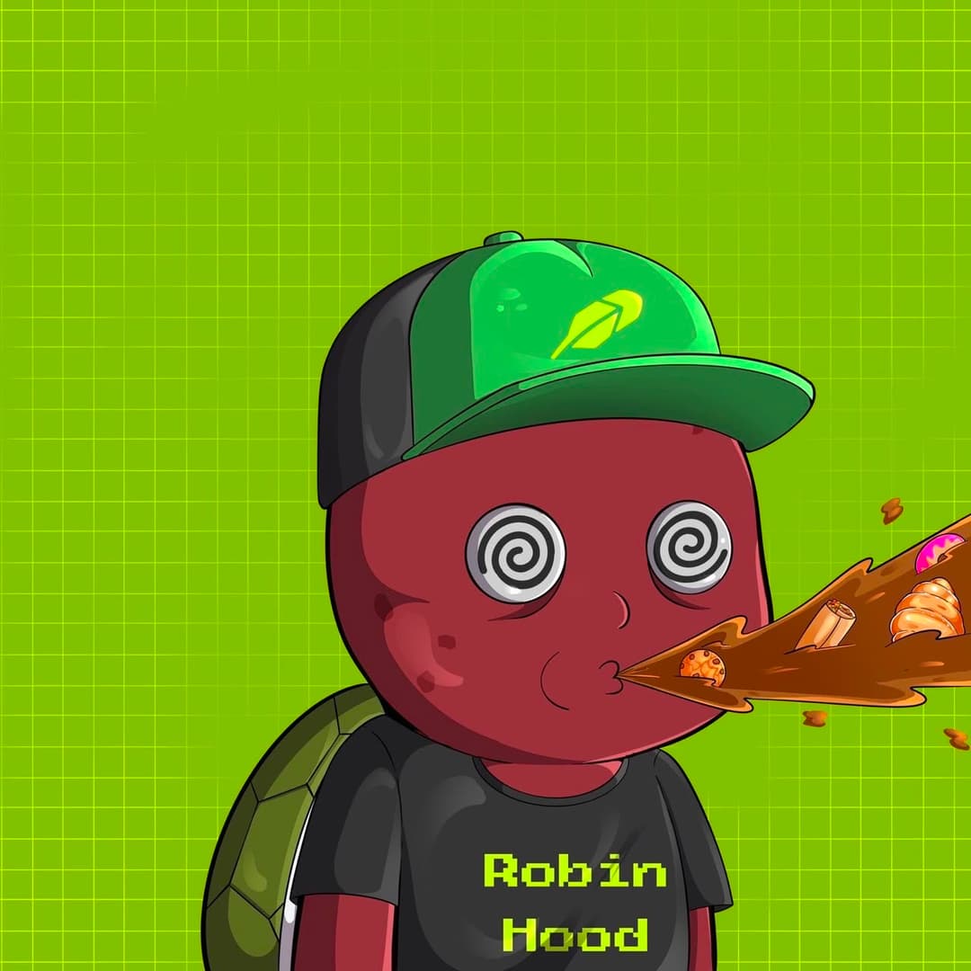 Turtle in a Robinhood cap breathing snacks