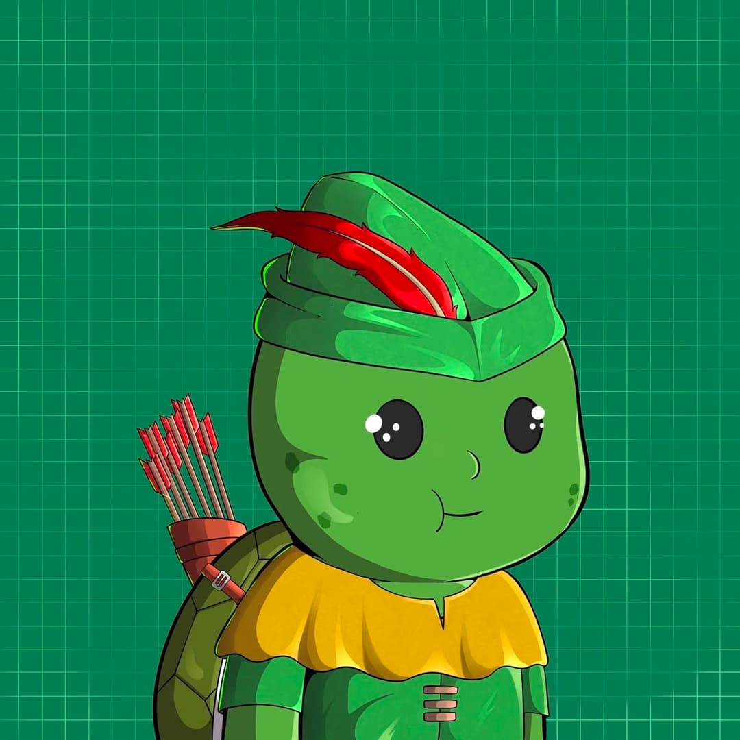 Robin Hood turtle with a feathered cap